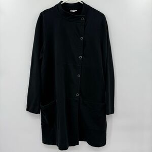 Pure Jill Jacket Women Large Black Mock Neck Off Center Snaps Pockets Minimalist